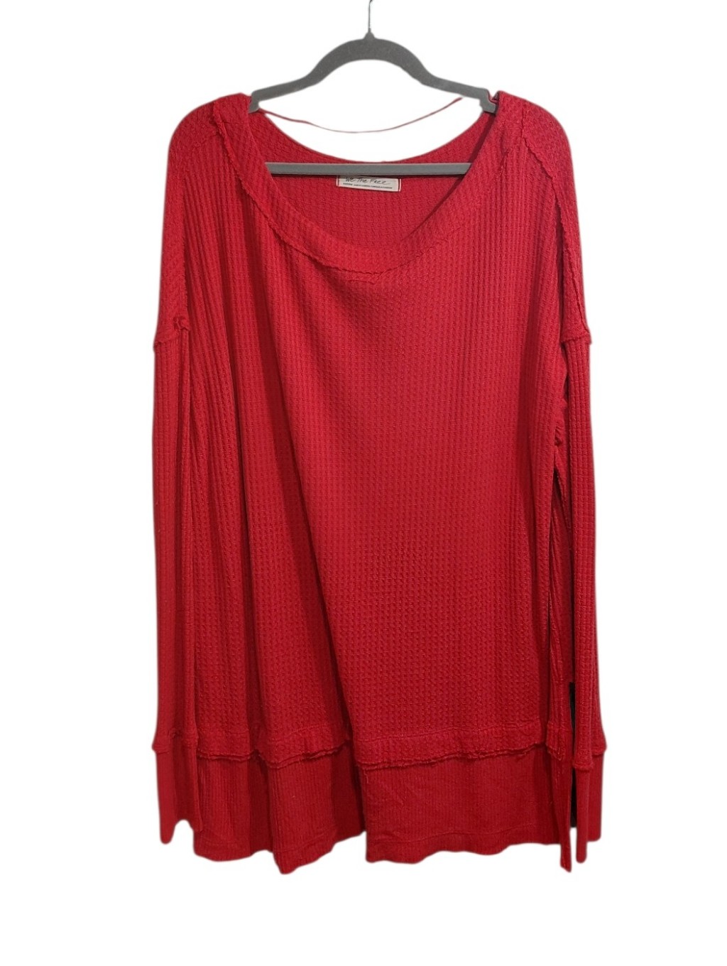 We The Free Red Waffle-Knit Long Sleeve Top